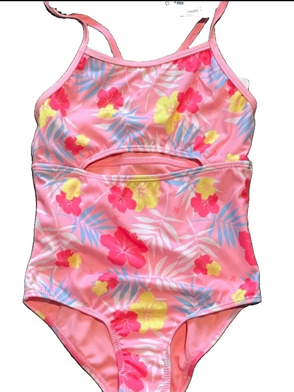 Hurley Girls Pink Floral One Piece Swimsuit Size 5/6 Bright Vibrant Floral NWT